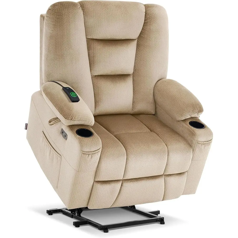 

Beige Petite-Oversize Power Recliner with Massage, Heat, USB Ports, and Side Pockets