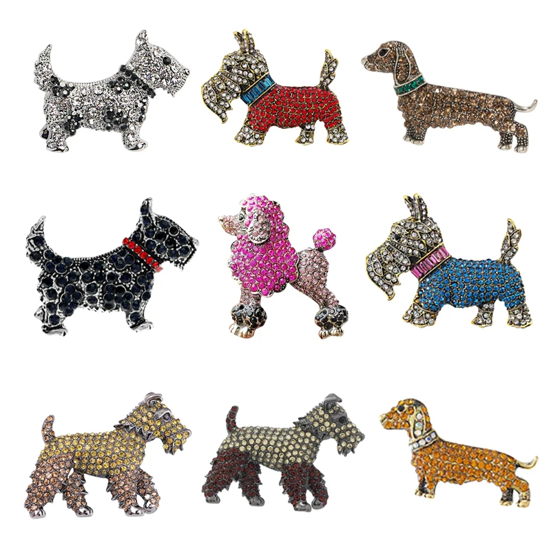 New design, animal niche brooch, cute diamond studded puppy brooch, chest flower, retro old man dog accessory