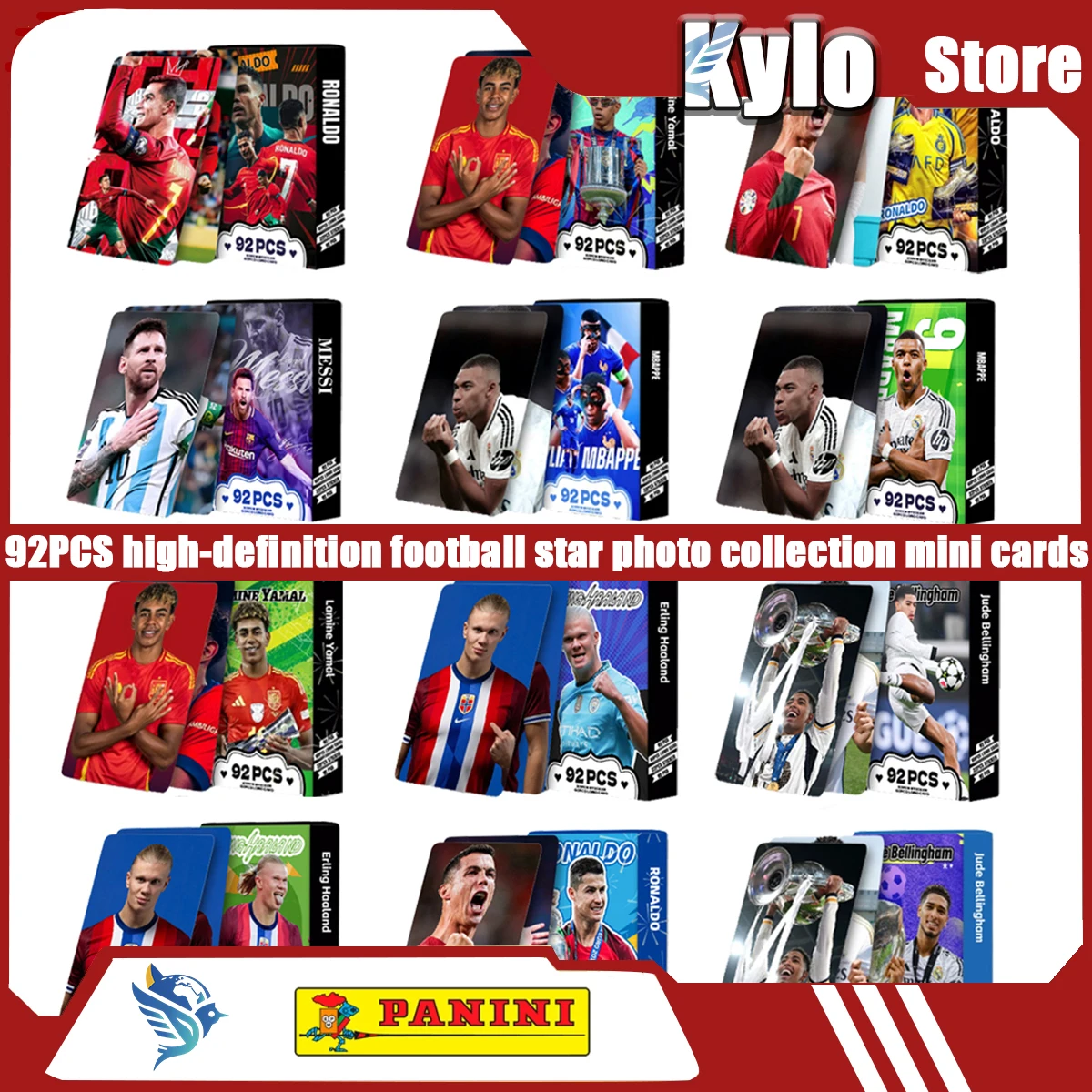 

92PCS Football star Card Messi Ronaldo Mbappé Haaland Jude Bellingham LaCardmine Yamal Mini Collection Cards Fan Cards lomo card