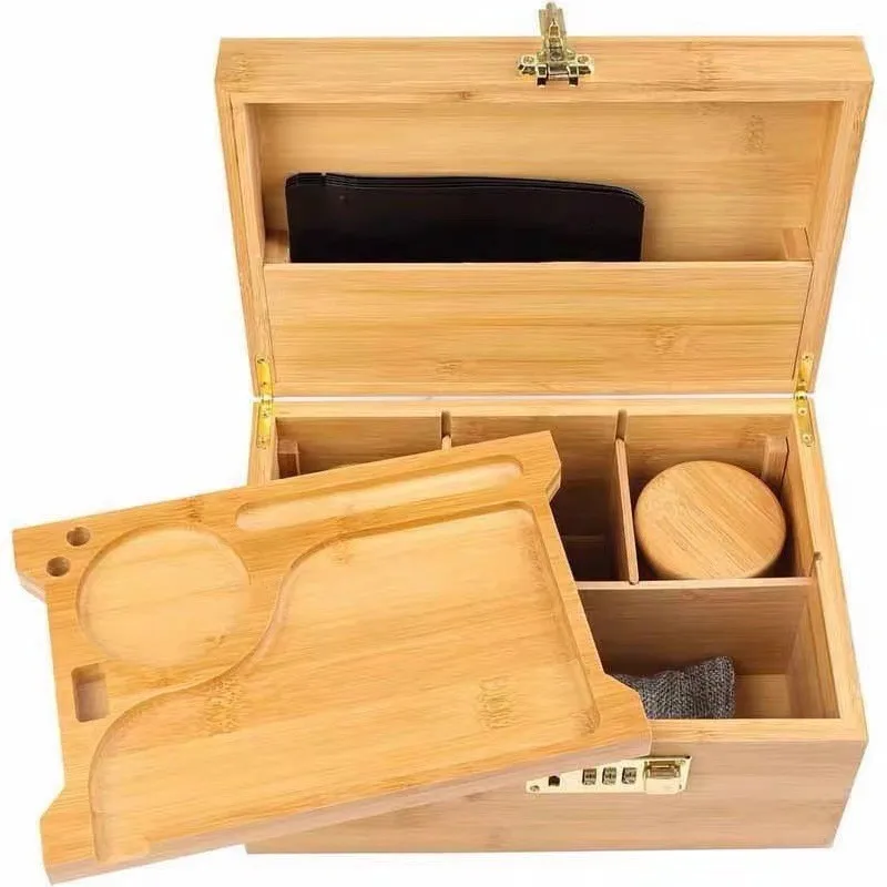 Wood Storage Box Wood Cigar Box Cigar Storage Box Cigar Humidor Desktop Humidor with Combination Lock Cigar Gifts for Men Home