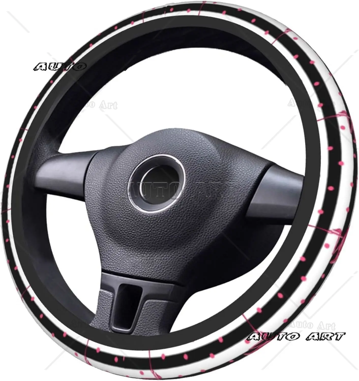 Steering Wheel Cover for Women Men Pink Flamingo Art Black and White Stripe Neoprene Steering Wheel Protector