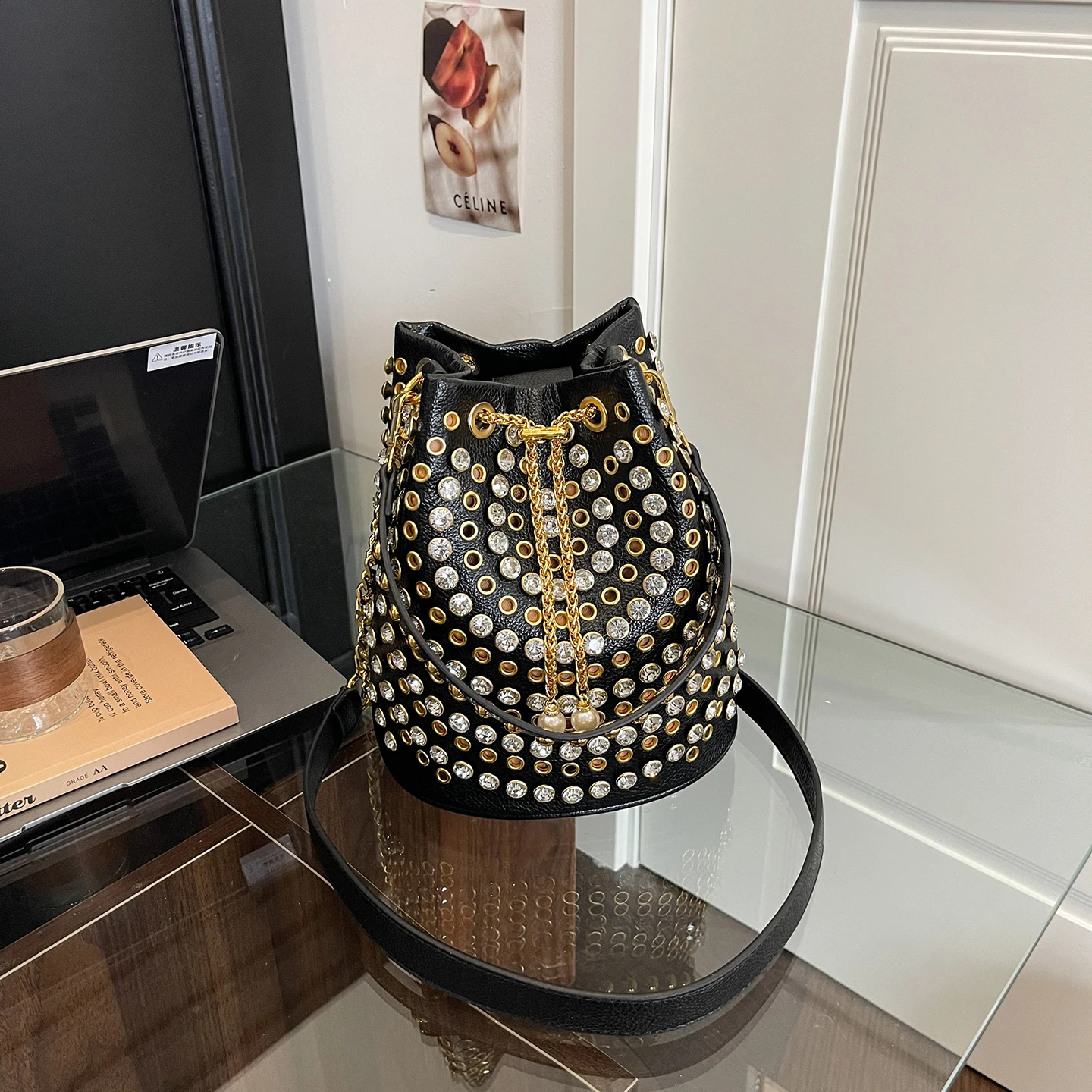 Designer Bucket Tote Bag Luxury Diamond Handbag Underarm Bag Brand Black Brown Pu Leather Female Bag Fashion Chain Crossbody Bag