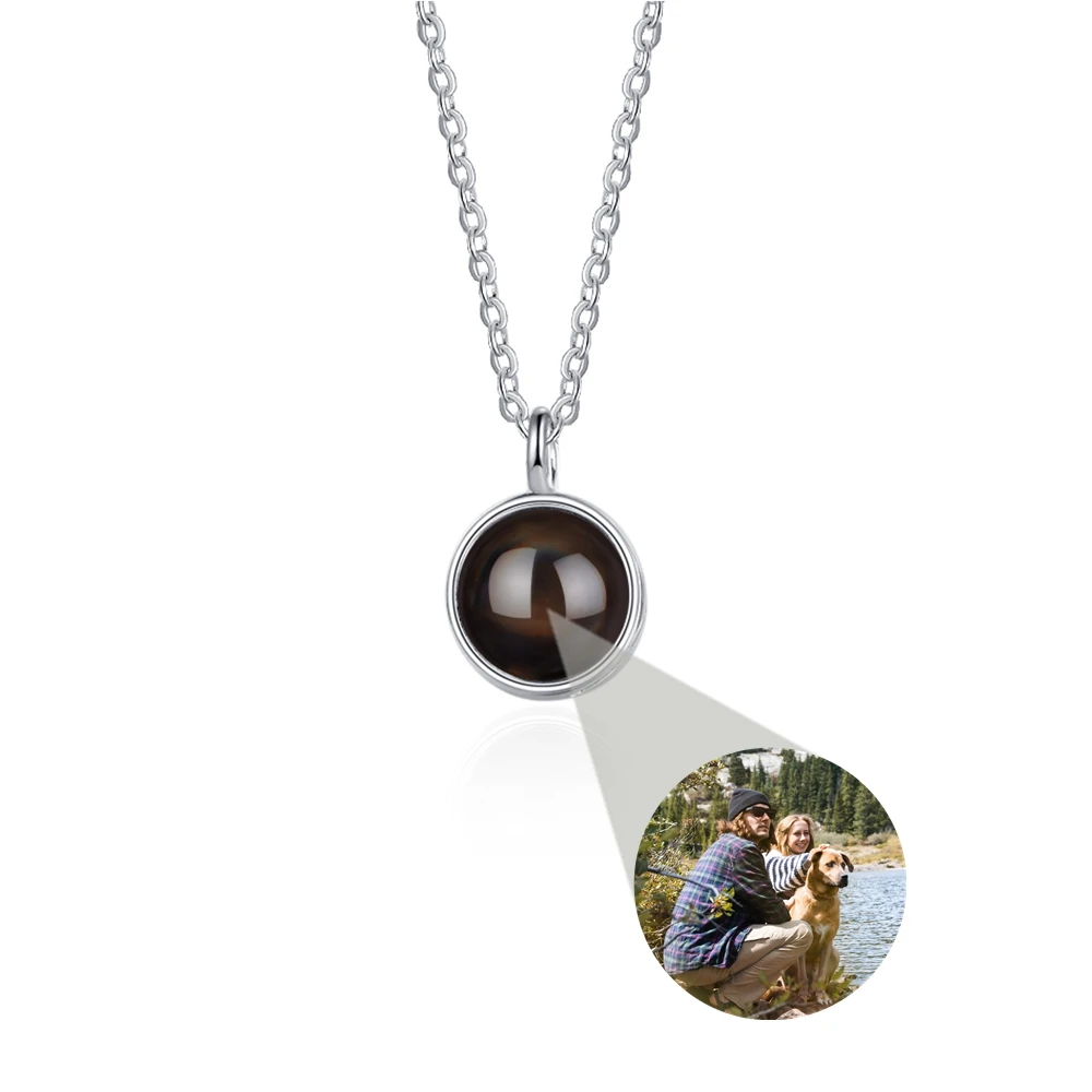 Twinkling Round Pendant for Women Men Custom Photo Projection Photo Necklace 925 Silver Gift