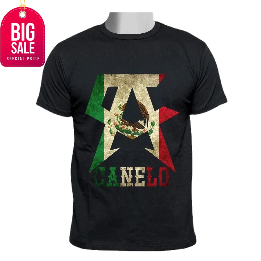 Hot Sale Mexican Flag Canelo Alvarez Boxing Symbol T-Shirt 100% Cotton O-Neck Short Sleeve Summer Casual Mens T-shirt Streetwear