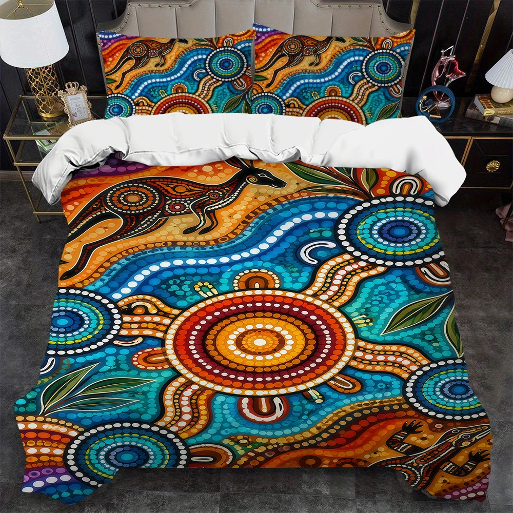 Art A-Australian A-Aboriginal Duvet Cover Set Home Style Bedding Soft Laundry Cotton Bed 3 Piece Set Student Dormitory Gift
