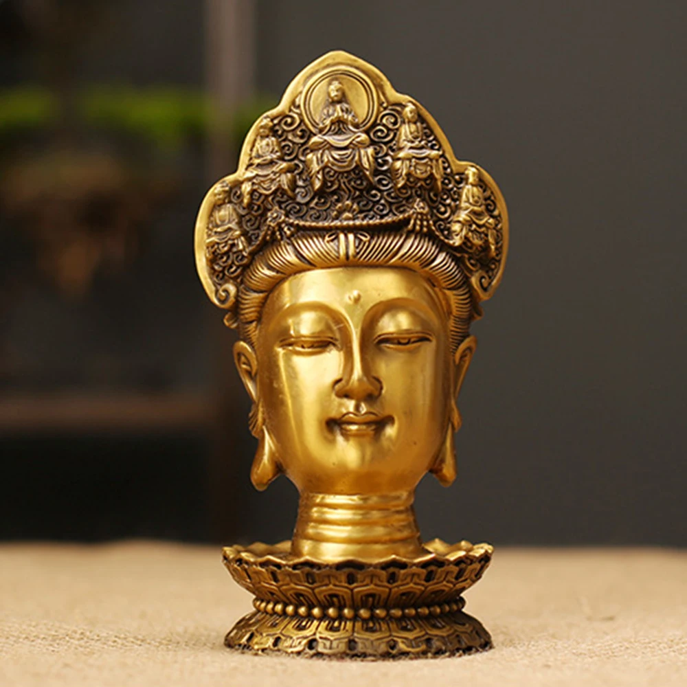 

Buddha head bronze statue, Brass Avalokitesvara Bodhisattva head sculpture, Temple offered ornament, Home decoration crafts