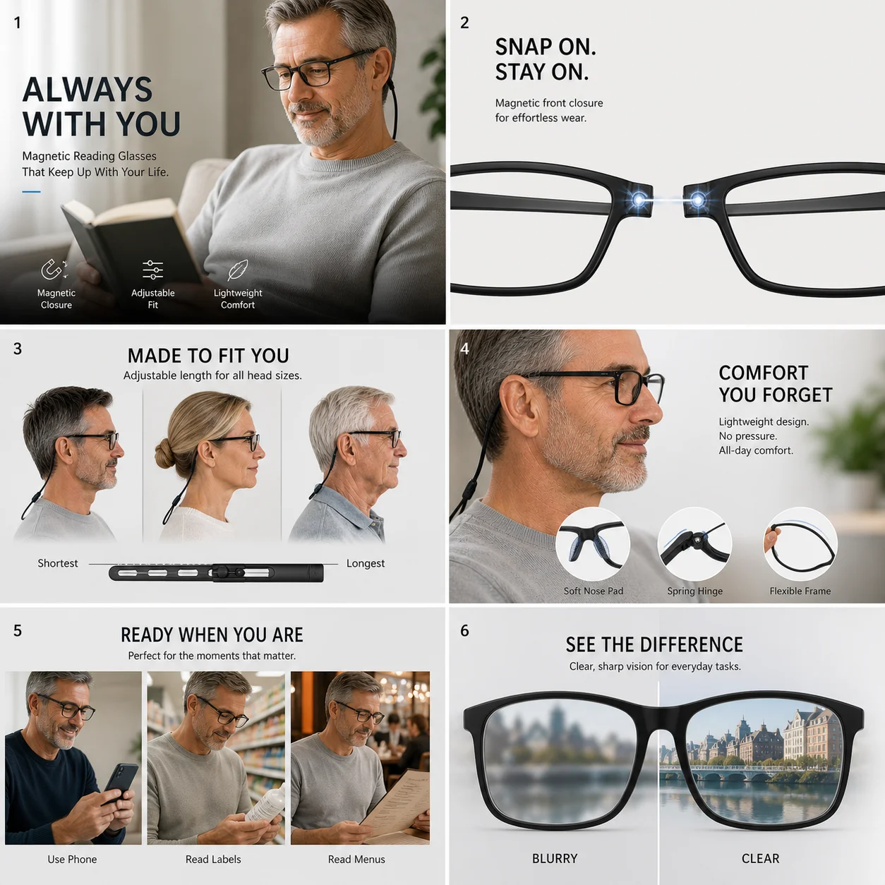 DML Ultraleichte Lesebrille für Herren, Hängende Stretch-Lesebrille für Damen, Anti-Ermüdungs-Presbyopie-Unisex-Brille, Dioptrien +1,5+4,0 – Detail 2