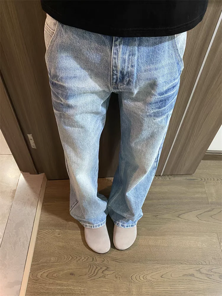 

American Waed Light Blue Men's Jeans Cra Design Loose Casual Straight Leg Long Pants Modern Sle Teenager Autumn Faion