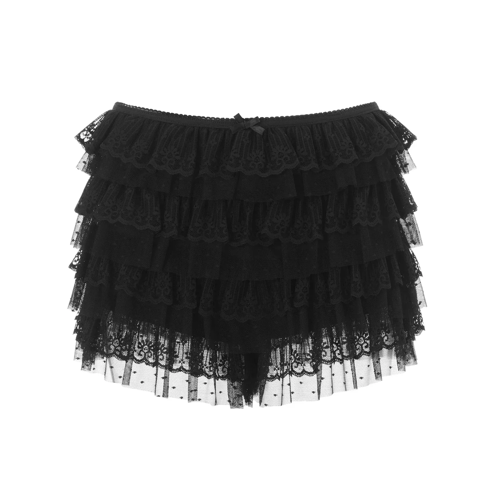 Short bouffant en maille et dentelle pour femmes, Y2k, superposé, à volants, butin, nœud papillon féerique, Sexy, pour garçon, culotte, vêtements de fête, Clubwear