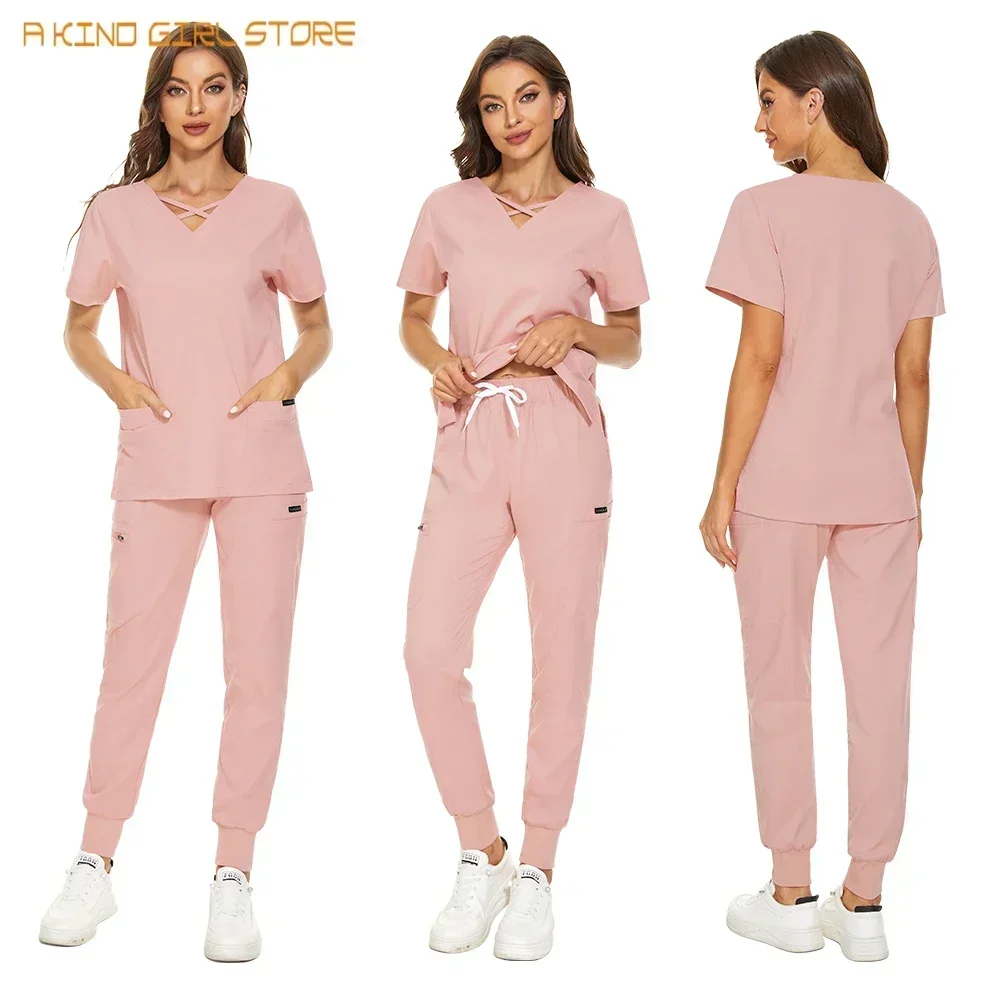 Quallity Women Nurse Uniform with Pocket Beauty Salon Work Uniforms Short-sleeved Health Services Work Wear Medical Scrubs