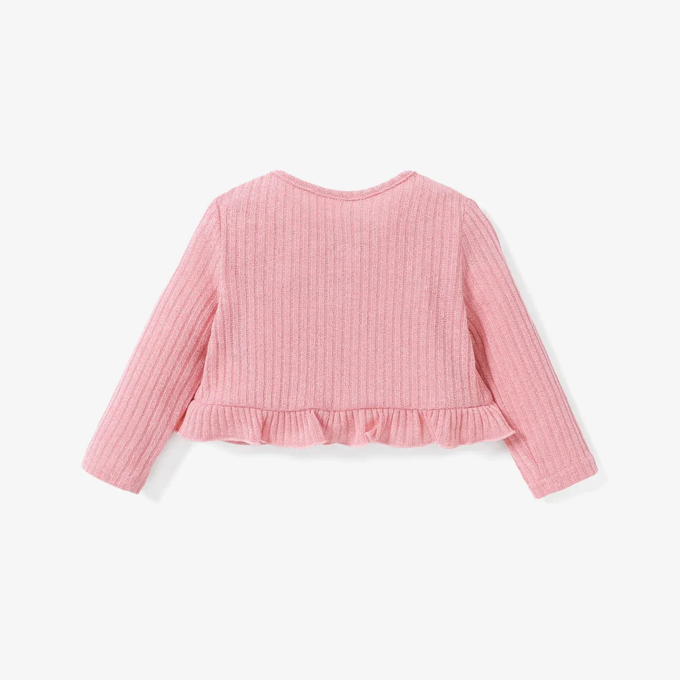 PatPat Baby Girl Solid Rib Knit Ruffle Trim Long-sleeve Cardigan Perfect for Outings and Daily Wear Basic Style