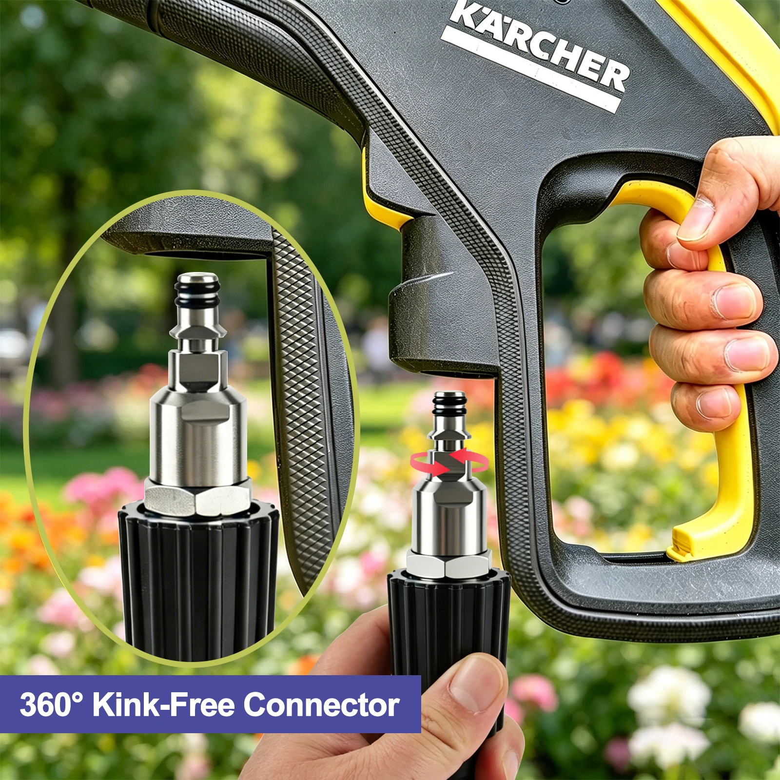 Pressure Washer Hose Convert Connector, 360°Swivel Stainless Steel Kink-Free M22-ID14mm Adapter for Karcher, Bosch, AR, Daewoo