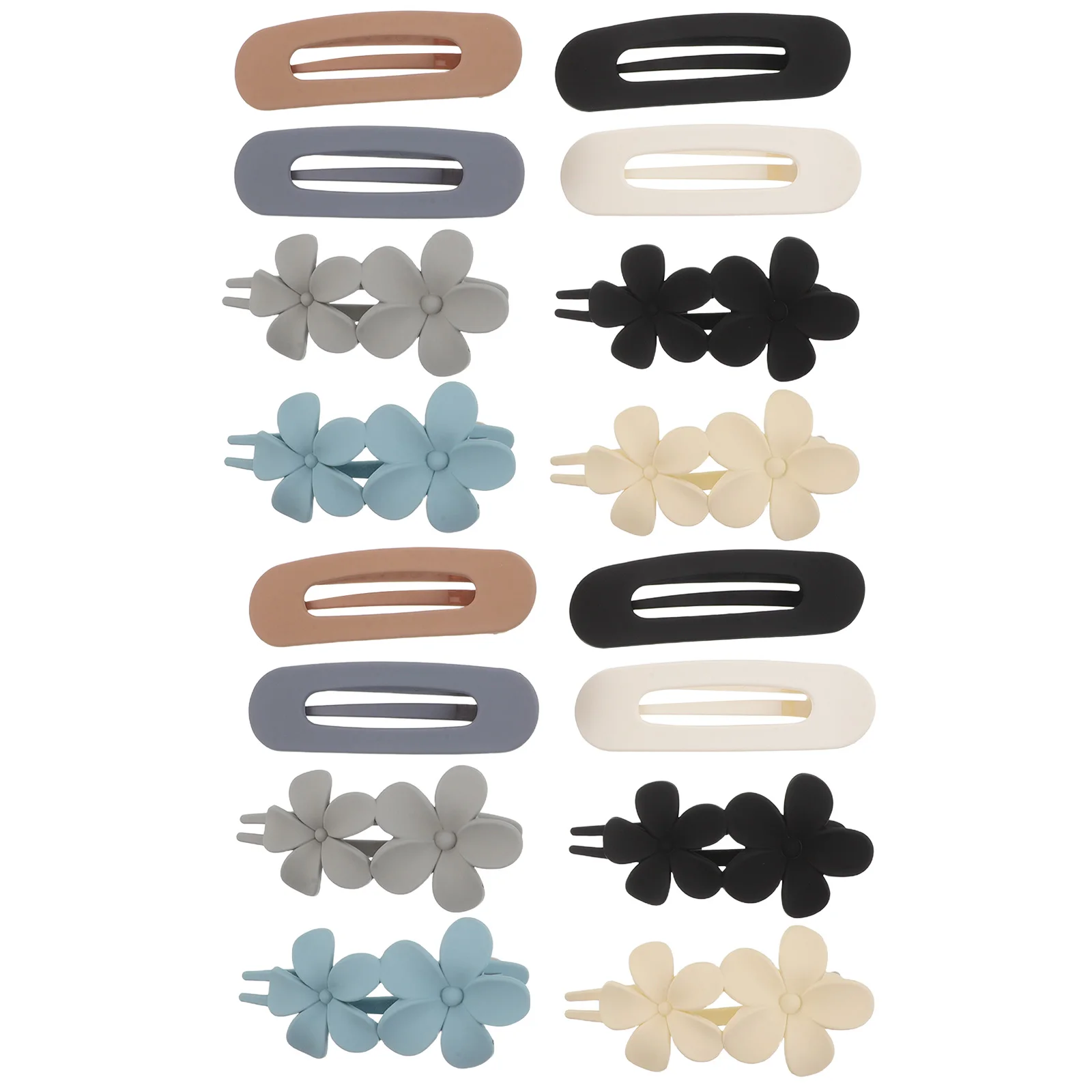 

16pcs Large Matte Flower Set Vintage Floral Hairpin Women Multi-Color Side Bangs Claw Secure Grip Styling Clips For Thick Or