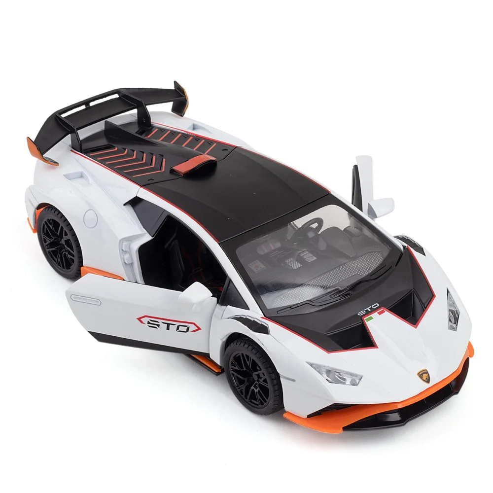 1:24 Lamborghini Huracan STO Alloy Sports Car Model Diecasts Metal Racing Car Model Sound and Light Childrens Toys Gift F443