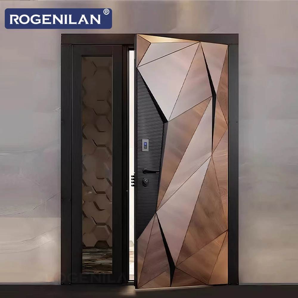 ROGENILAN Factory Custom Exterior Aluminum Entry Door Modern Anti-theft Security Front Entrance Doors for Houses