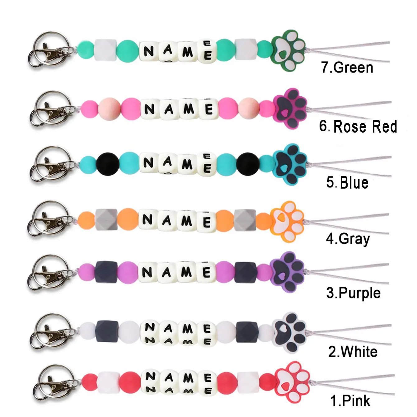 1pc Personalized Dog Paw Pattern Colorful Name Keychain, Backpack Pendant, Unique Gift for Pet Lovers, Christmas Gift