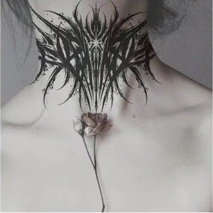 2022 الظلام القوطية الأشواك الرقبة ملصقات الوشم المؤقتة للماء أسود بارد رجل وامرأة ذراع الجسم فن الوشم وهم العجل أعلى 12 مبيعات الرجال الرقبة الوشم - No10