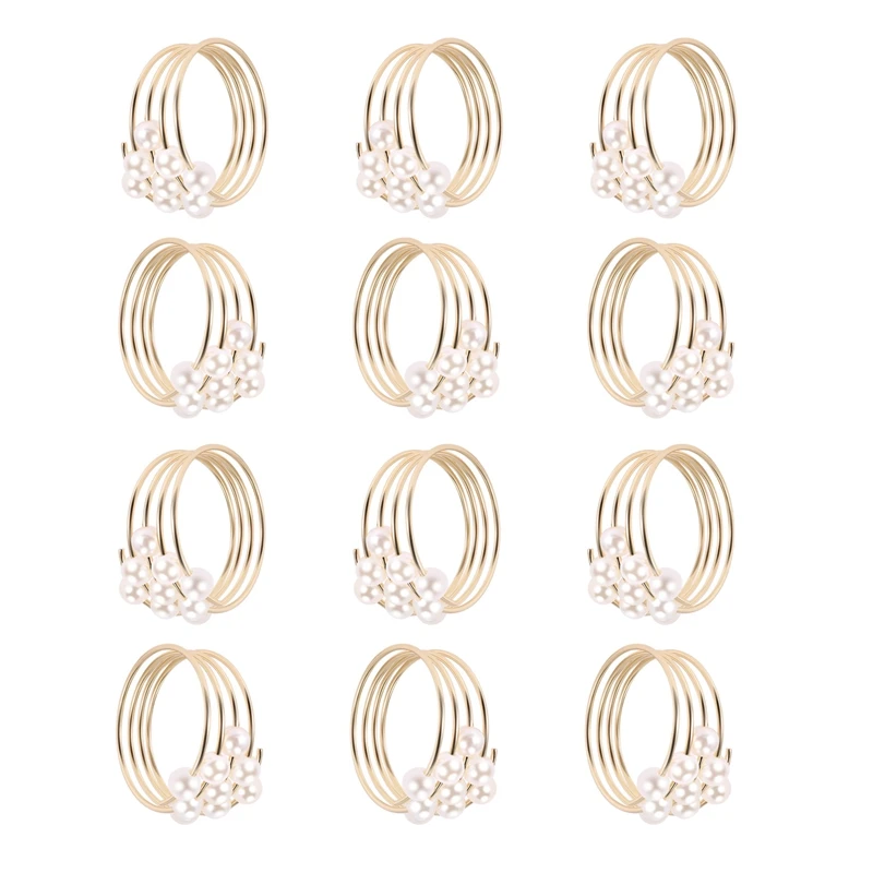 

Hot Set Of 12 Gold Pearls Napkin Rings Weddings Favors Serviette Napkin Rings For Dinner Table Pearl Napkin Buckles Rings