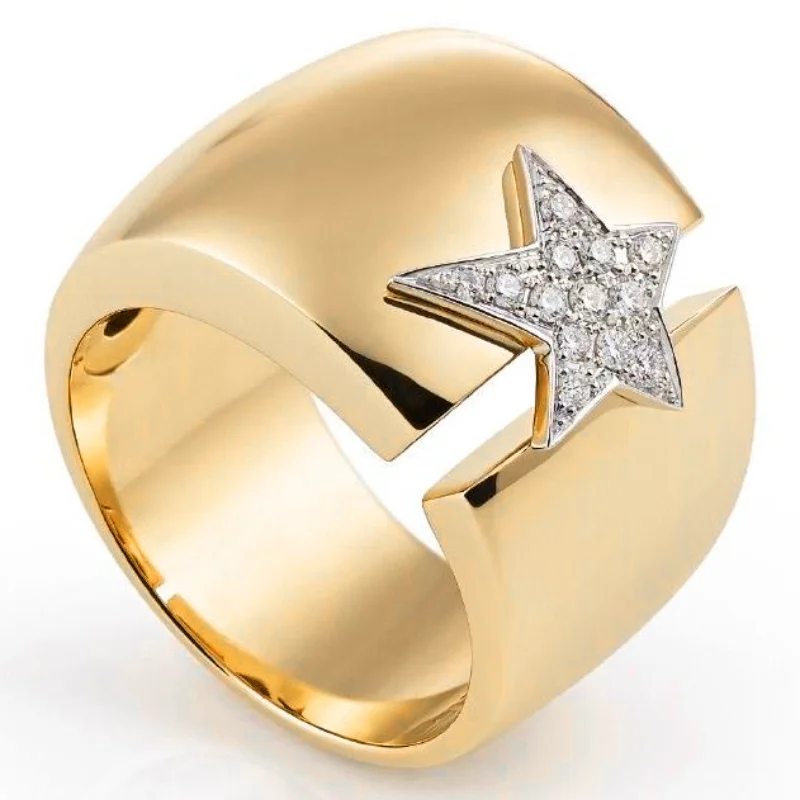 Minimalist Two-Tone Copper Ring Inlaid with Star-Shaped Artificial Gems for Women, Suitable for Street and Daily Casual Outfits.