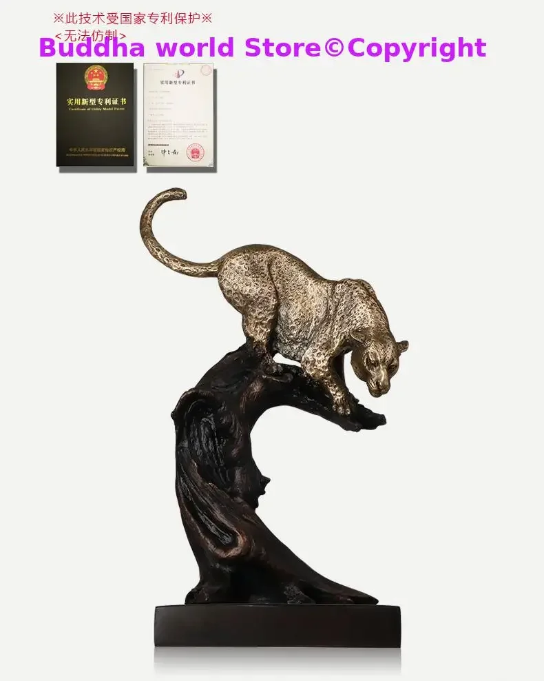 50cm Large 2025 Home store Company TOP COOL business decorative art GOOD LUCK Cheetah leopard BRONZE Christmas Statue