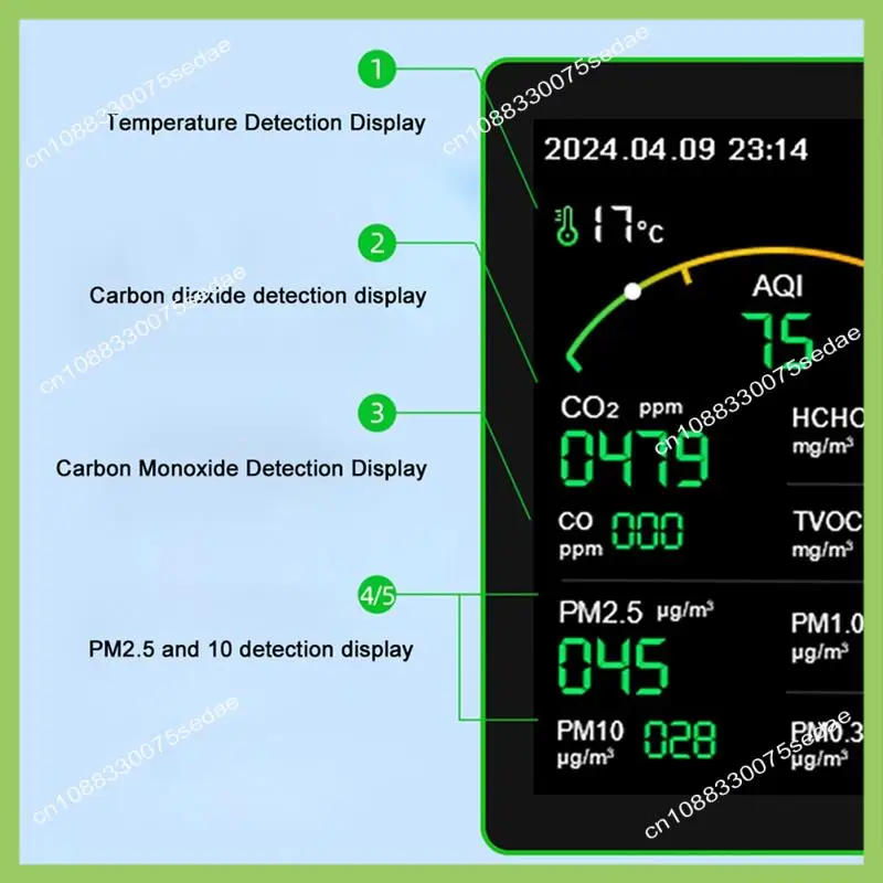 Y19A Air Quality Monitor  15 In 1 Smart Air Quality Tester With PM CO 2 CO TVOC HCHO Temperature&Humidity Display  A EU Plug