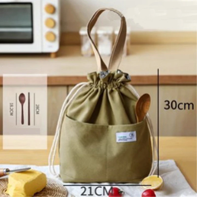 

Drawstring Canvas Insulated Lunch Bag Thicken Aluminium Foil Thermal Bento Box Tote Cooler Handbags for Office Outdoor Picnic