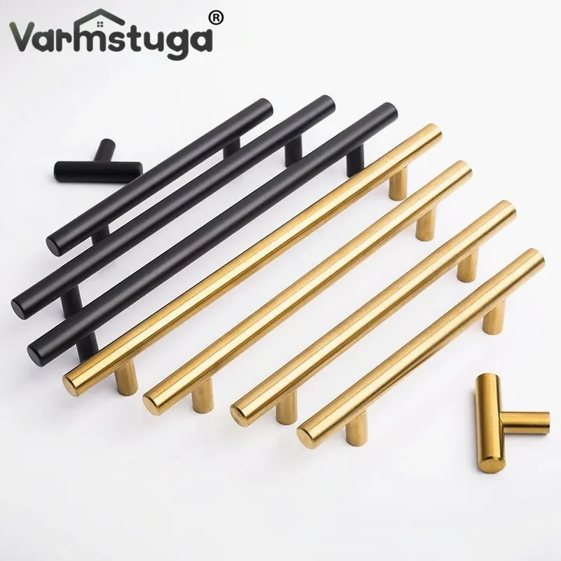 Modern Black Gold Kitchen Door T Bar Straight Handle Knobs Cabinet Pull Diameter 10mm Stainless Steel Handles Furniture Handle