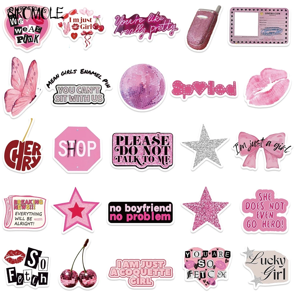10/30/50pcs Cute Pink Cool Girls Cartoon Graffiti Stickers Aesthetic Decal Fridge Laptop Phone Diary Stationery Sticker Kid Toy