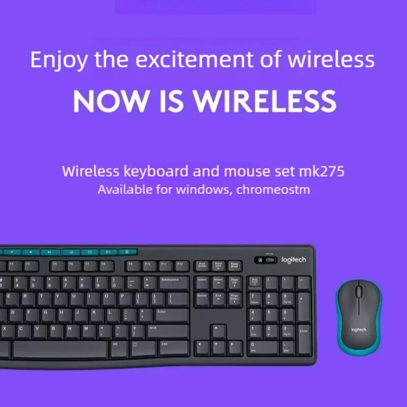 Logitech MK275 Full Size Wireless Keyboard & Mouse Combo 2.4G Nano Receiver Anti-Spill Ergonomic Durable Office Home PC Laptop
