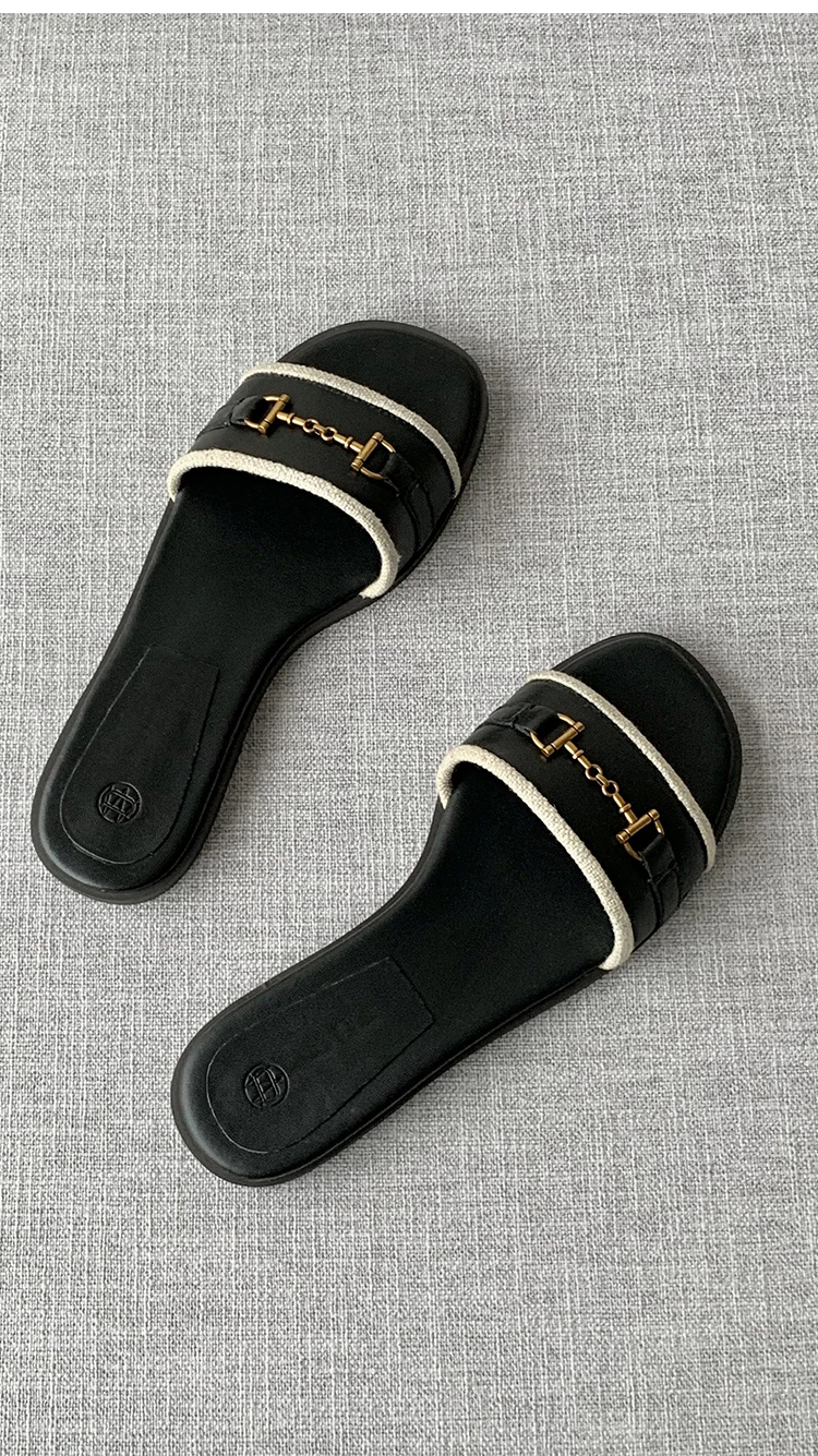 2024 New Mdutti Women Slippers Fashion Leather One Word Drag Flat Shoes Casual Versatile Sandals Slippers Female Chic sandalet