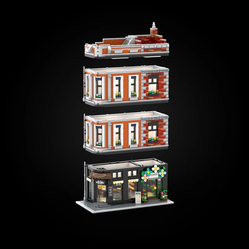 MOC Modular Street Building Panetteria e negozio di fiori Modello Assemblaggio fai-da-te Building Block Toy Regalo di compleanno per bambini