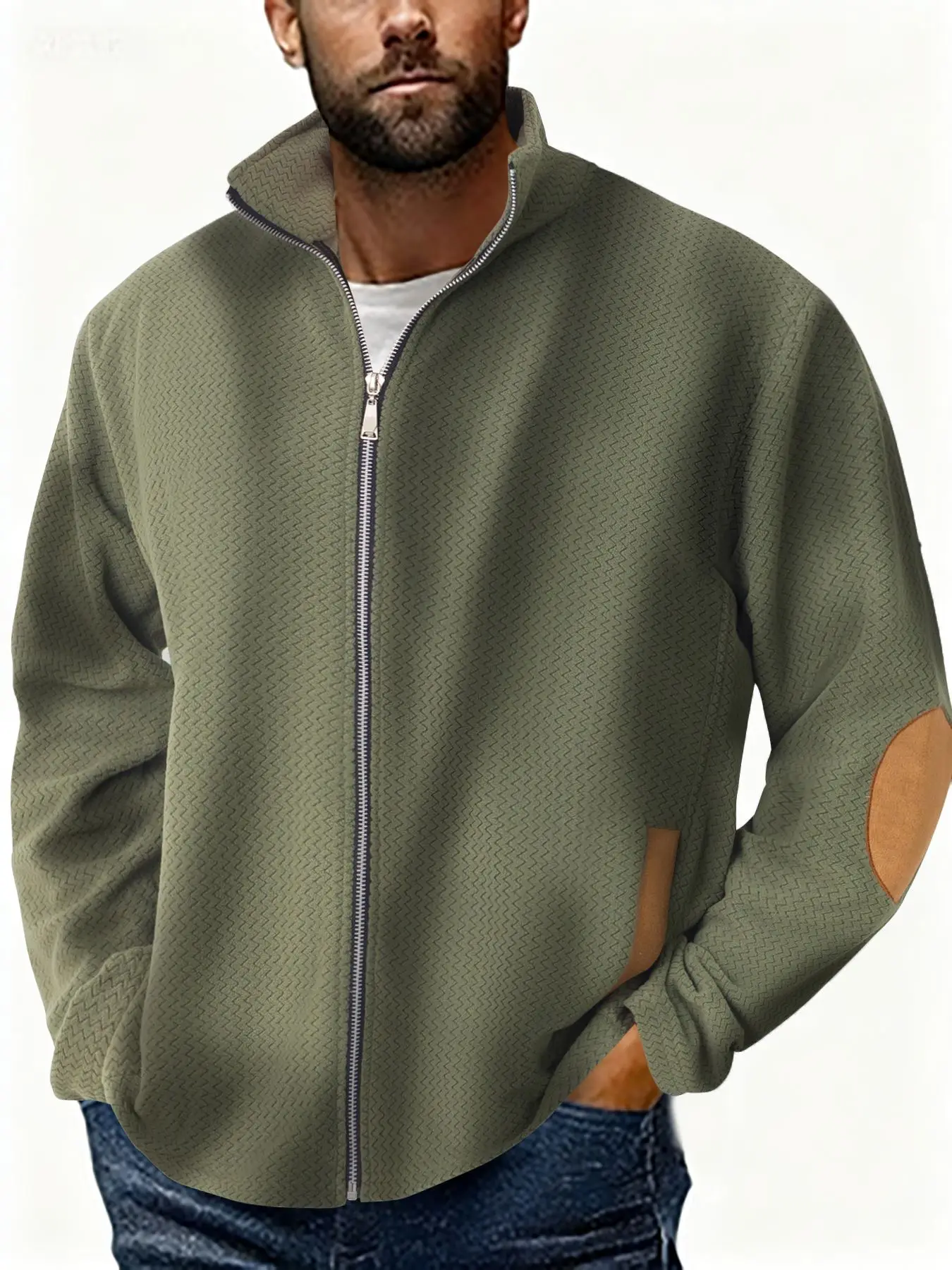 

New Men's Autumn Winter Stand Collar Casual Zipper Jacket Double-Sided Fleece Warm Outdoor Splice Long Sleeve Cardigan