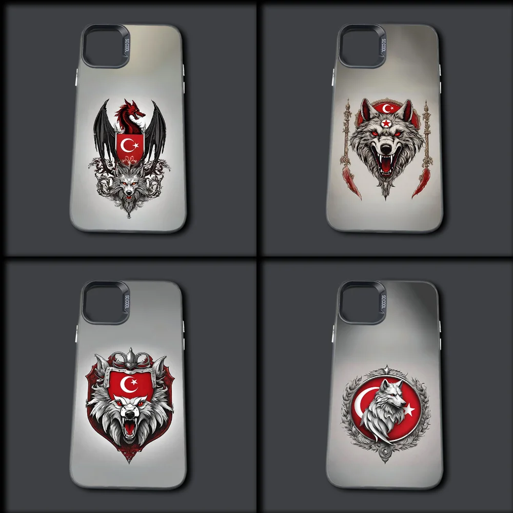 Turk Wolf Turkey Flag Phone Case For iPhone 16,15,14,13,12,11,Mini,Pro,MAX Gray Silver Drop Matte Shockproof Back Cover