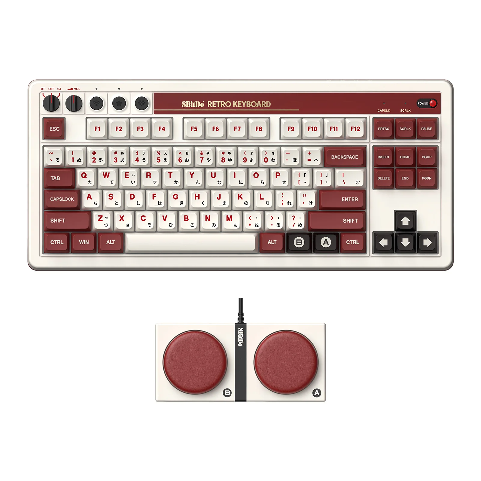 8BitDo retro mechanisch toetsenbord, BT/2.4G/USB-C hot-swappable gamingtoetsenbord met 87 toetsen, dubbele super programmeerbare knoppen