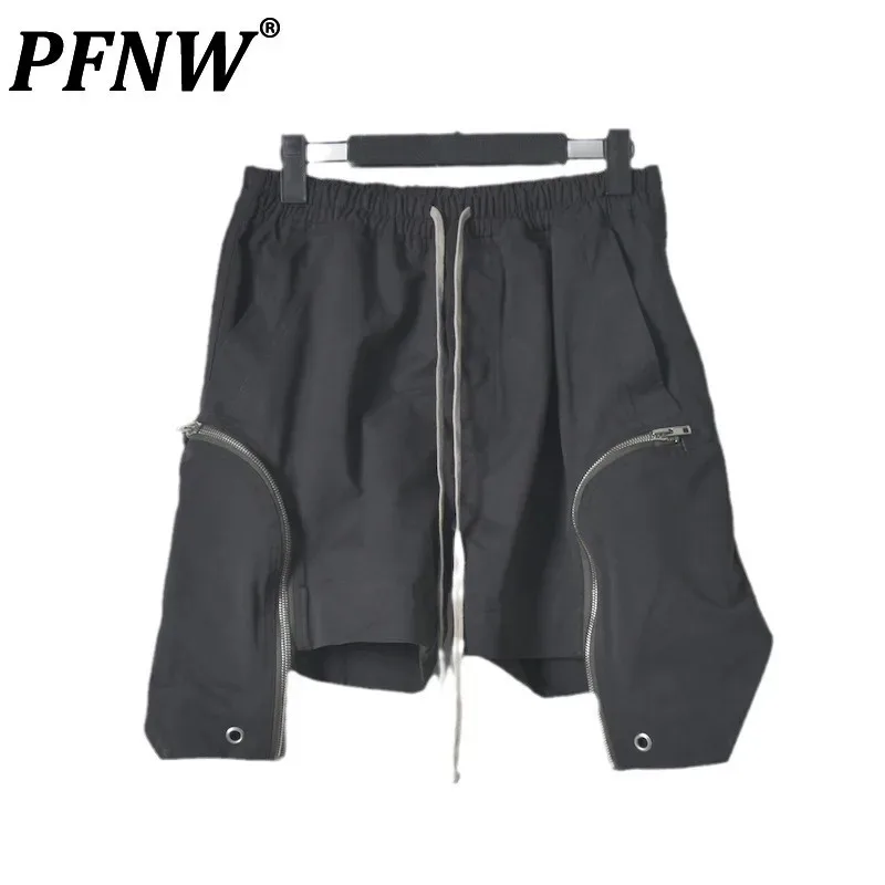 PFNW Fashion Dark Style Drawstring Elastic Waist Balck Shorts For Men Personalized Casual Work Shorts Male High Quality 12C1247