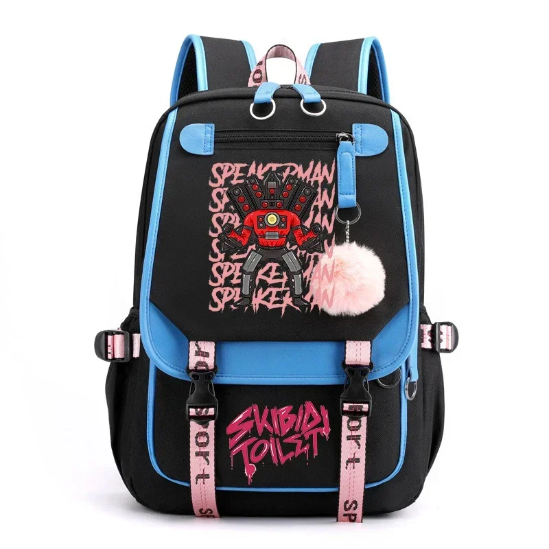 Impressão Anime Schoolbag para Meninas Adolescentes, Carregamento USB Mochila, Laptop Bag, Casual Estudante Bolsas de Escola, Moda Estacionária, skibidi