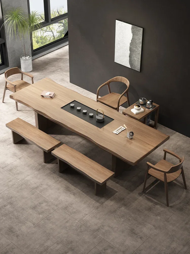 Solid Wood Tea Table and Tray Integrated Tea Brewing Table and Chair Set Modern Simple Home Office Tea Table
