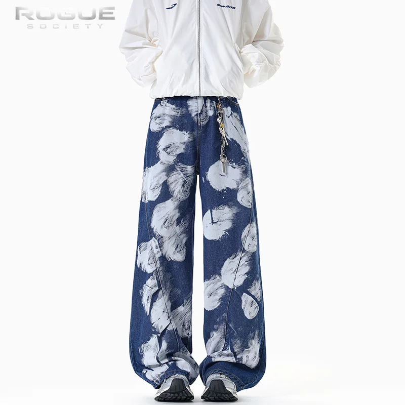 

High Street Retro Streetwear Heavyweight Print Wide Leg Jeans Unisex Hip Hop Loose Straight Denim Pants Vintage Grung Harajuku
