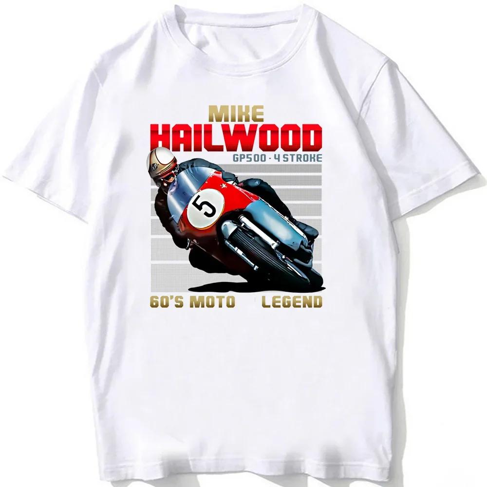 Mike Hailwood 5 GP 60's Legend Riding T-Shirt Men Short Sleeve Hip Hop Sport Casual White Tops Mans Motorcycle Adventure Tees