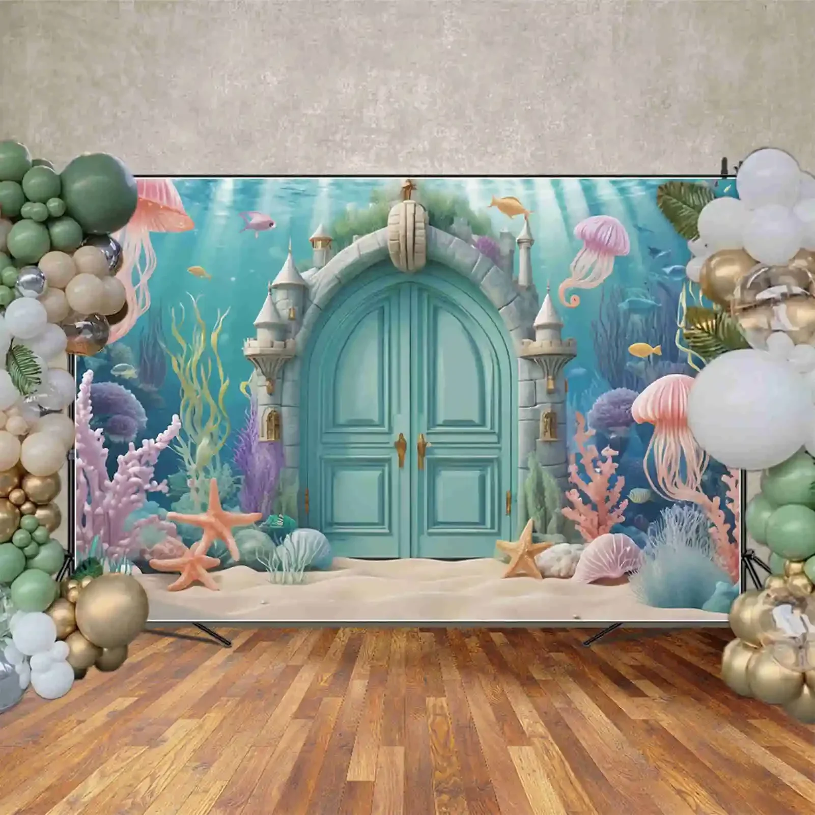MOON.QG Underwater Mermaid Background Photography Aquarium Fish Seabed Photocall Backdrop Children Studio Photobooth Accessories