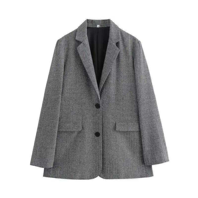 가을 겨울 신상 여성 패션 혼합 소재 긴 소매 스트레이트 컷 라펠 수트 재킷 다용도 클래식 스타일