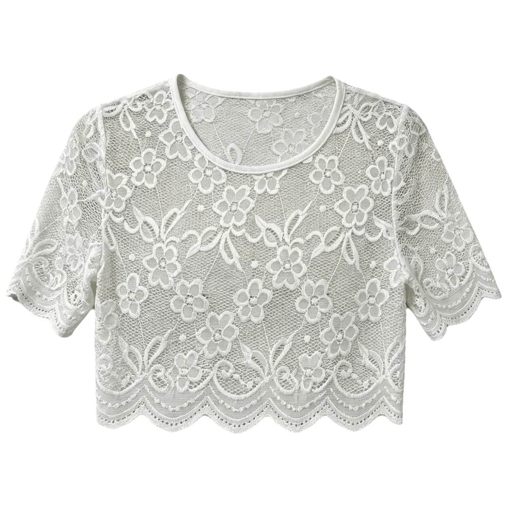 Fashion Nylon Lace Short Sleeve Top Short Sleeve Thin Light Fabric Hollow Out Layering Tee Breathable Sling Dress Cover Up Women