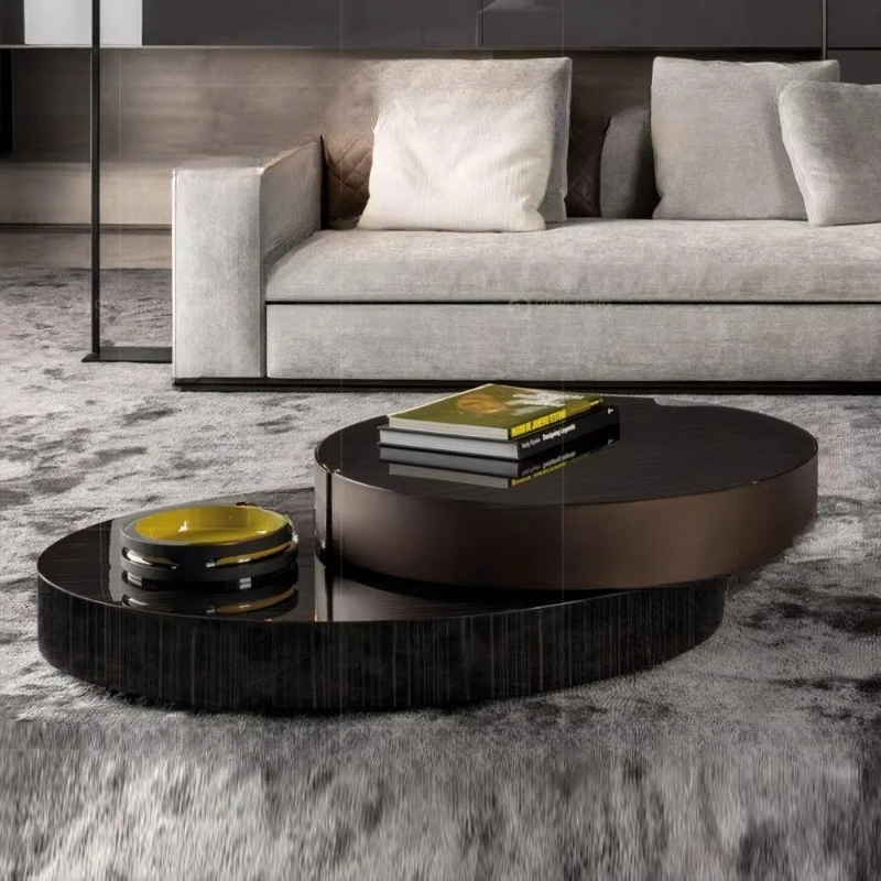 

Lifting top nested rotating glass black gold coffee table high gloss stainless steel art furniture round coffee nest corner