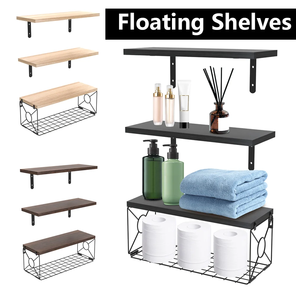 Floating Wall Shelf Metal Organizer Cart with Storage Basket Metal Bracket High Capacity Storage Shelf Easy Organizers Chest