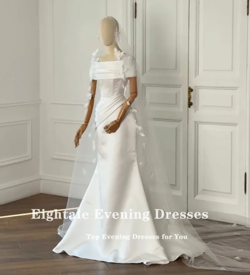 Vestido de novia árabe de Eightale, mangas plisadas, personalizado, blanco marfil, vestido de novia musulmán, vestido de fiesta de novia sirena