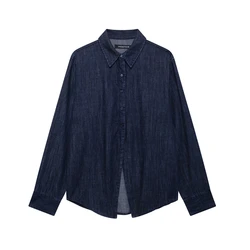 TRAF Women's Shirts 2024 Spring and Autumn New Slit Design Women's Denim Shirt Simple and chic Denim Shirt