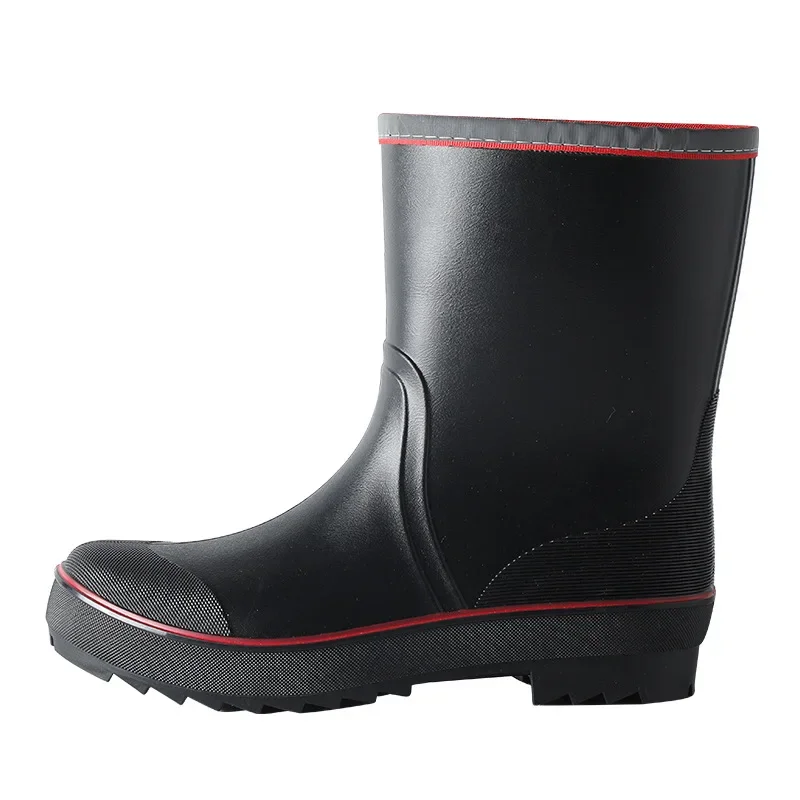 Bottes de pluie coordonnantes en caoutchouc pour hommes, chaussures de pêche imperméables, peluche chaude, botte de travail mi-mollet décontractée pour hommes, grande taille, 45, 2024