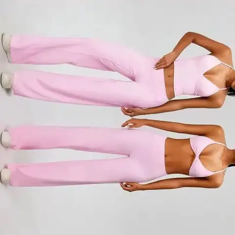 Woman 2Pc Yoga Set Gym Clothing Fitness Suit Running Workout Tracksuit Sportswear Outfits Twist Bra Halter Vest High Waist Pants