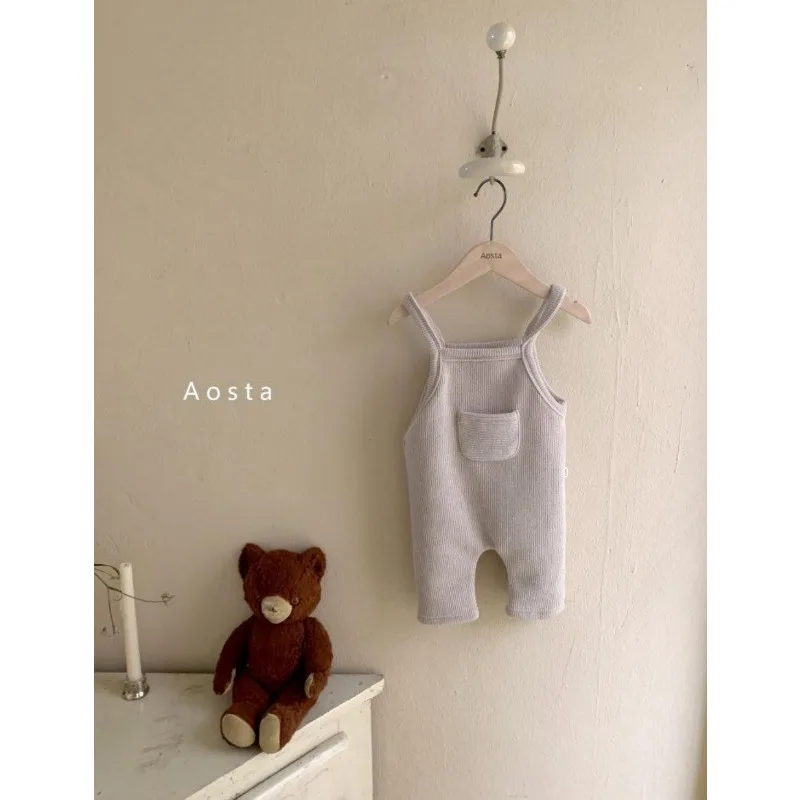 Summer and Autumn New Baby Sleeveless Romper Solid Newborn Pocket Overalls Cotton Infant Boy Strap Shorts Kids Jumpsuit Clothes