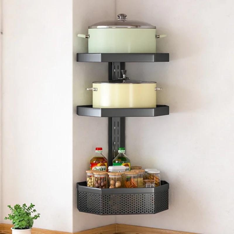 Wall Mounted Kitchen Pot Rack, Multi-Layer Storage Organizer, Triangular Vegetable Basket, Space-Saving Pot Holder